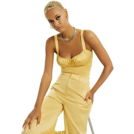 Danielle Bernstein Women Satin Sleeveless Bodysuit Mustard Yellow Size 10 | Walmart (US)