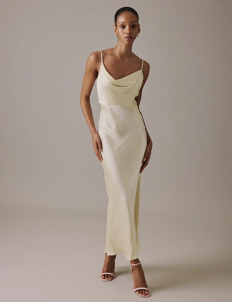 Butter Yellow Cowl Neck Midi Trixie Dress | Nobody's Child
