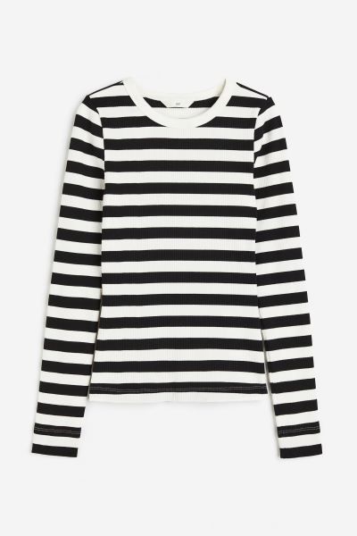 Ribbed jersey top - White/Black striped - Ladies | H&M GB | H&M (UK, MY, IN, SG, PH, TW, HK)