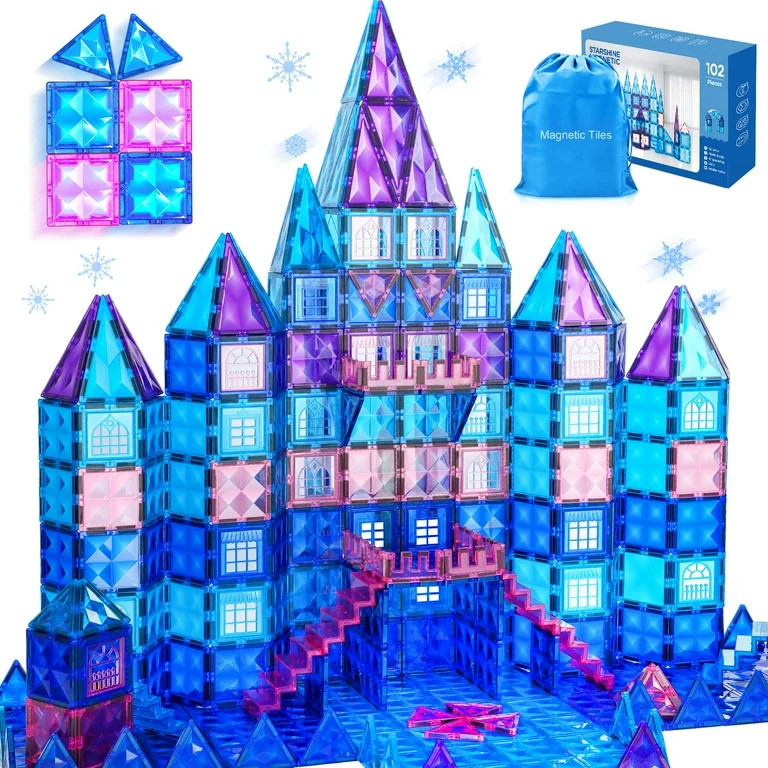 102pcs Frozen Castle Magnetic Tiles - 3D Diamond Building Blocks, Stem Educational Kids Toys for ... | Walmart (US)