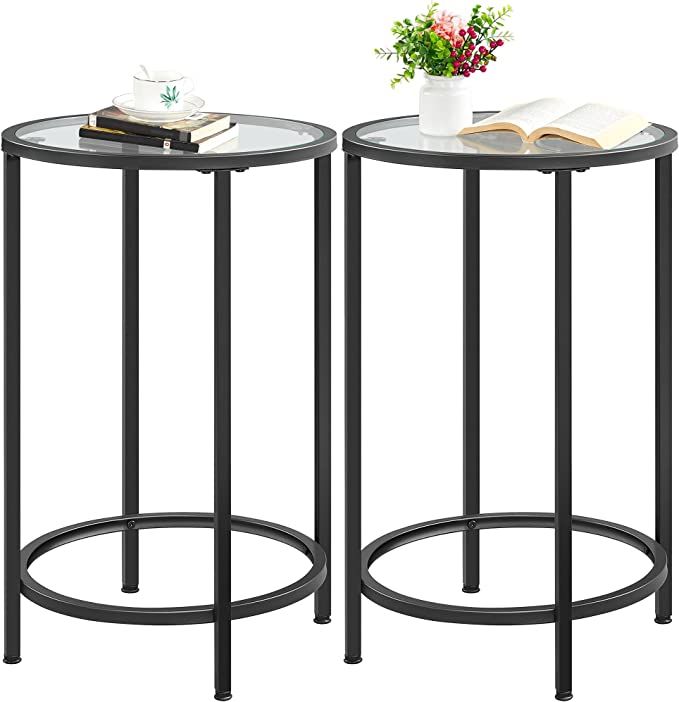 YAHEETECH Nightstand,Set of 2 Side Table,End Table, Round Accent Table w/Glass Top & Metal Frame,... | Amazon (US)