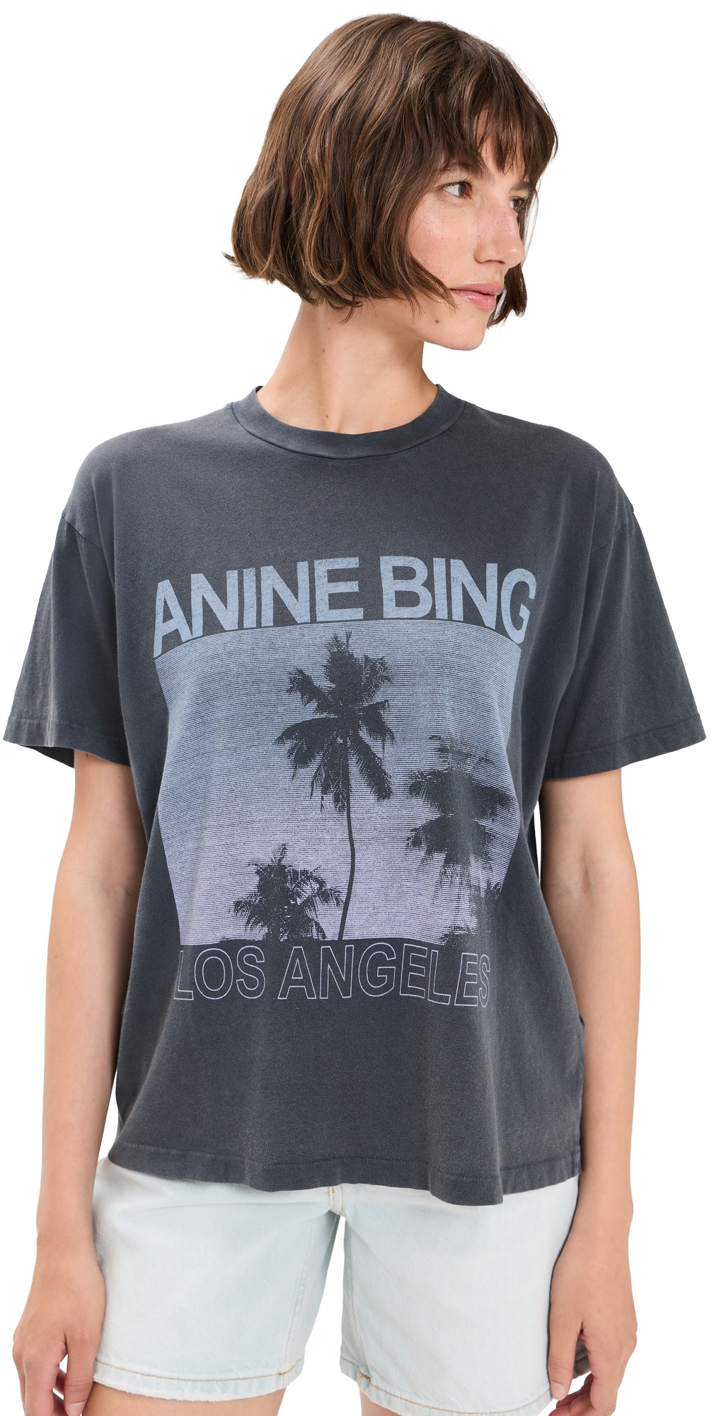 ANINE BING Cade Palms Tee Washed Grey M | Shopbop