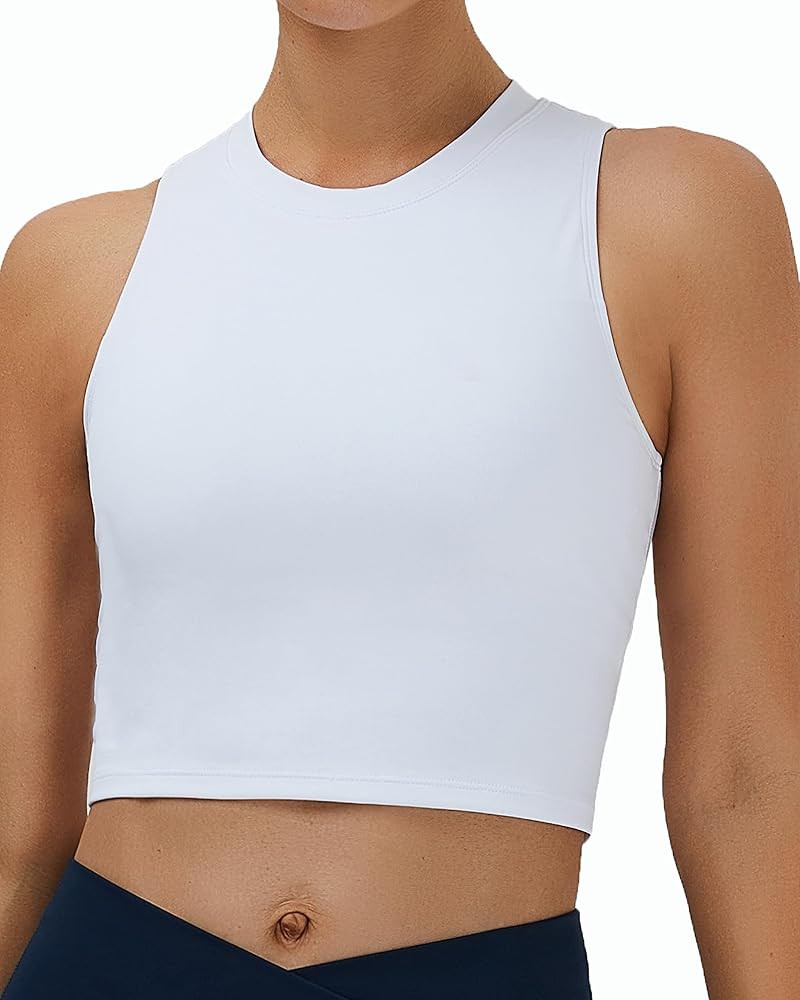 Oalka Women's High Neck Longline Sport Bras Padded Workout Crop Tops Yoga Tank Tops | Amazon (US)