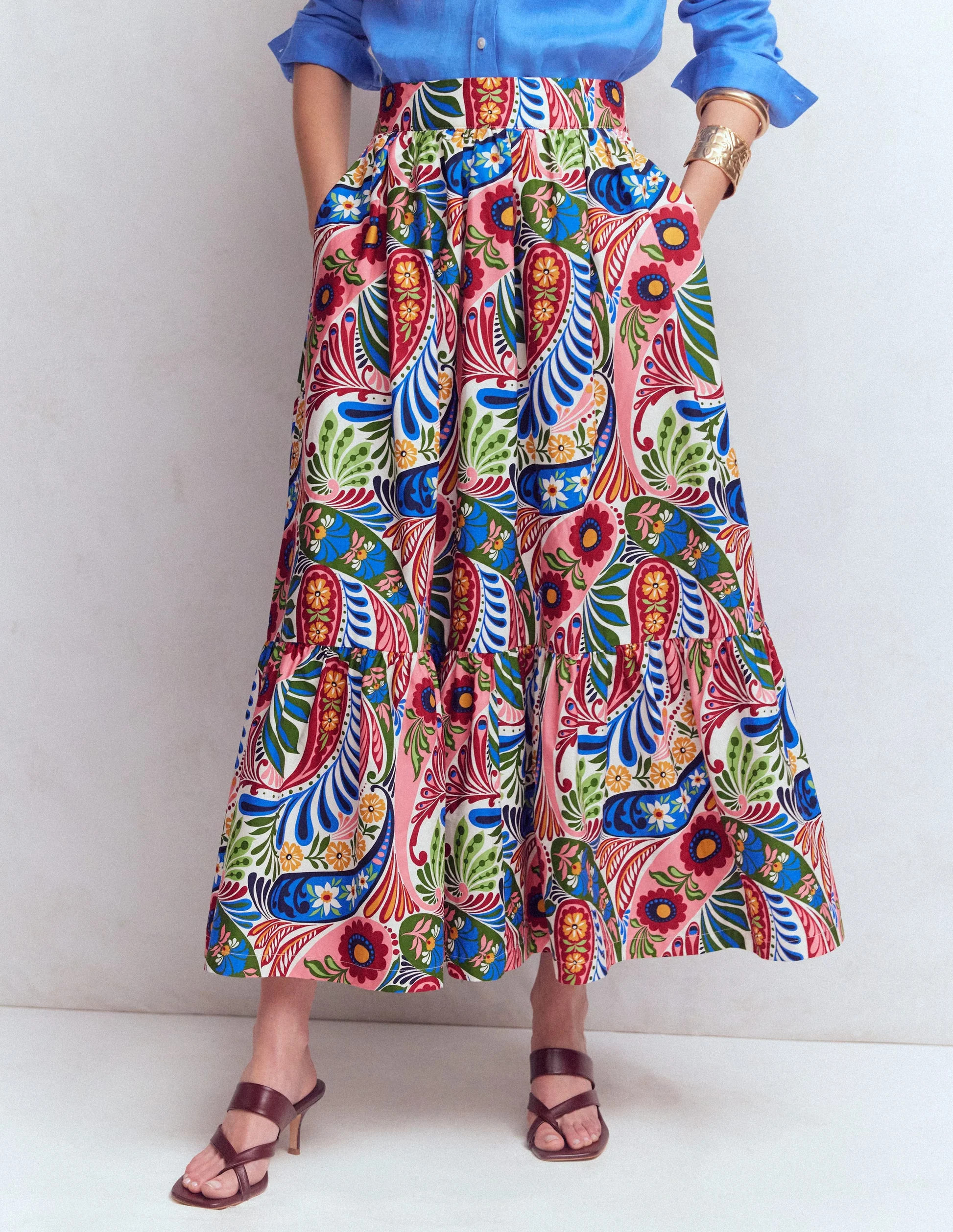 Abigail Poplin Maxi Skirt-Multi, Enchanted Paisley | Boden UK