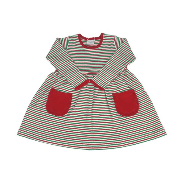 holiday stripe popover dress with ruffle pockets | Ellifox