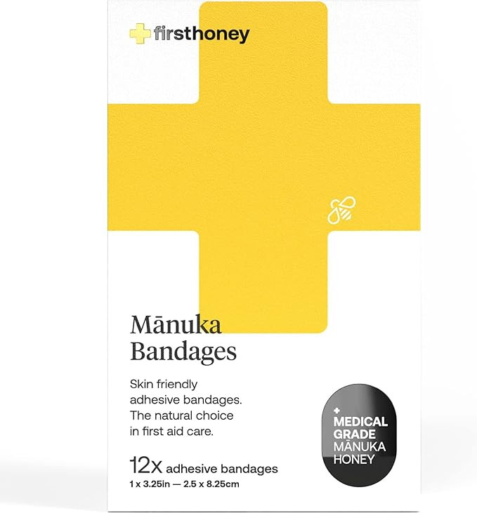 First Honey Manuka Honey Adhesive Bandages 12 Pack | Latex Free, Antibiotic Free Wound Dressing |... | Amazon (US)