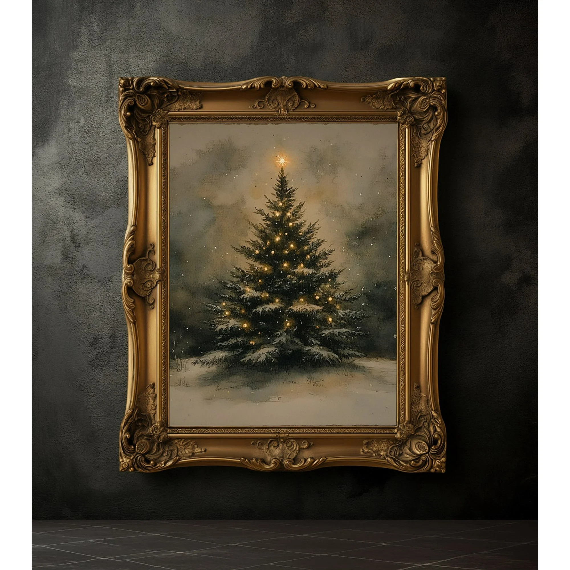 Vintage Christmas Tree Poster Wall Decor Winter Evergreen Tree Canvas Art Prints Painting Picture... | Walmart (US)