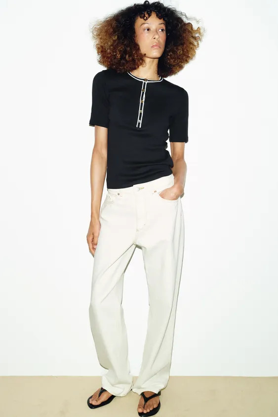 T-SHIRT LISER\u00c9S CONTRASTE | Zara US
