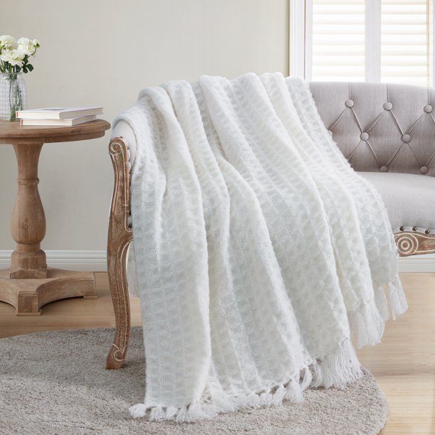 My Texas House Morgan Waffle Fringe Throw, 50" x 60", White | Walmart (US)