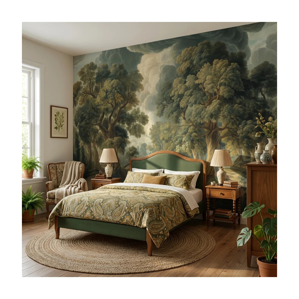 Shades Of Green Wallpaper Classic Tranquil Wall Decor | Wayfair North America