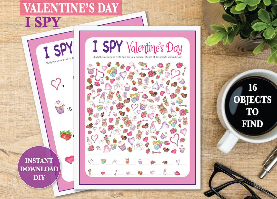 I SPY Valentine's Day Printable Puzzle Game Activity Look and Find For Kids & Adults Classroom Pa... | Etsy (US)