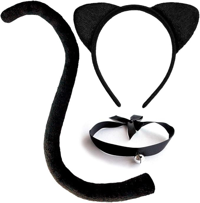 Cat Costume Accessories Cat Ears and Tail Set Black Animal Halloween Accessory Kit for Women/Adul... | Amazon (US)