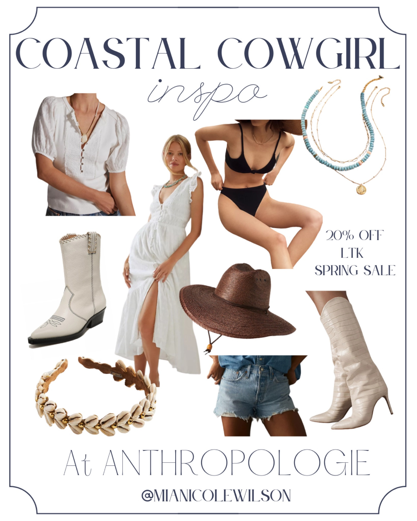 Coastal Cowgirl is trending right now - grab these beachy cowgirl cool pieces from Anthropologie right now. Score 20% off during the LTK Spring Sale when you shop thru the LTK App. Just copy the code and paste at checkout. Coastal granddaughter, coastal grandmother, Grandmillennial, gen z outfits, spring outfits, summer outfits, summer dresses, summer outfit inspiration 

#LTKSeasonal #LTKSale #LTKFind