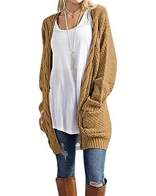 Traleubie Women's Open Front Long Sleeve Boho Boyfriend Knit Chunky Cardigan Sweater | Amazon (US)