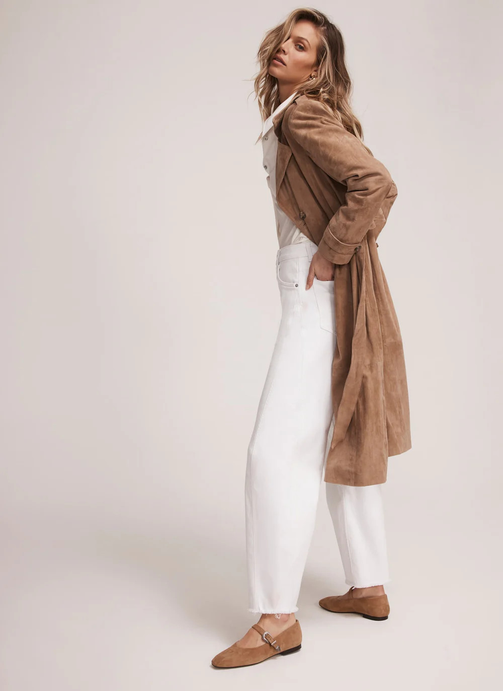 Neutral Suede Trench Coat | Mint Velvet