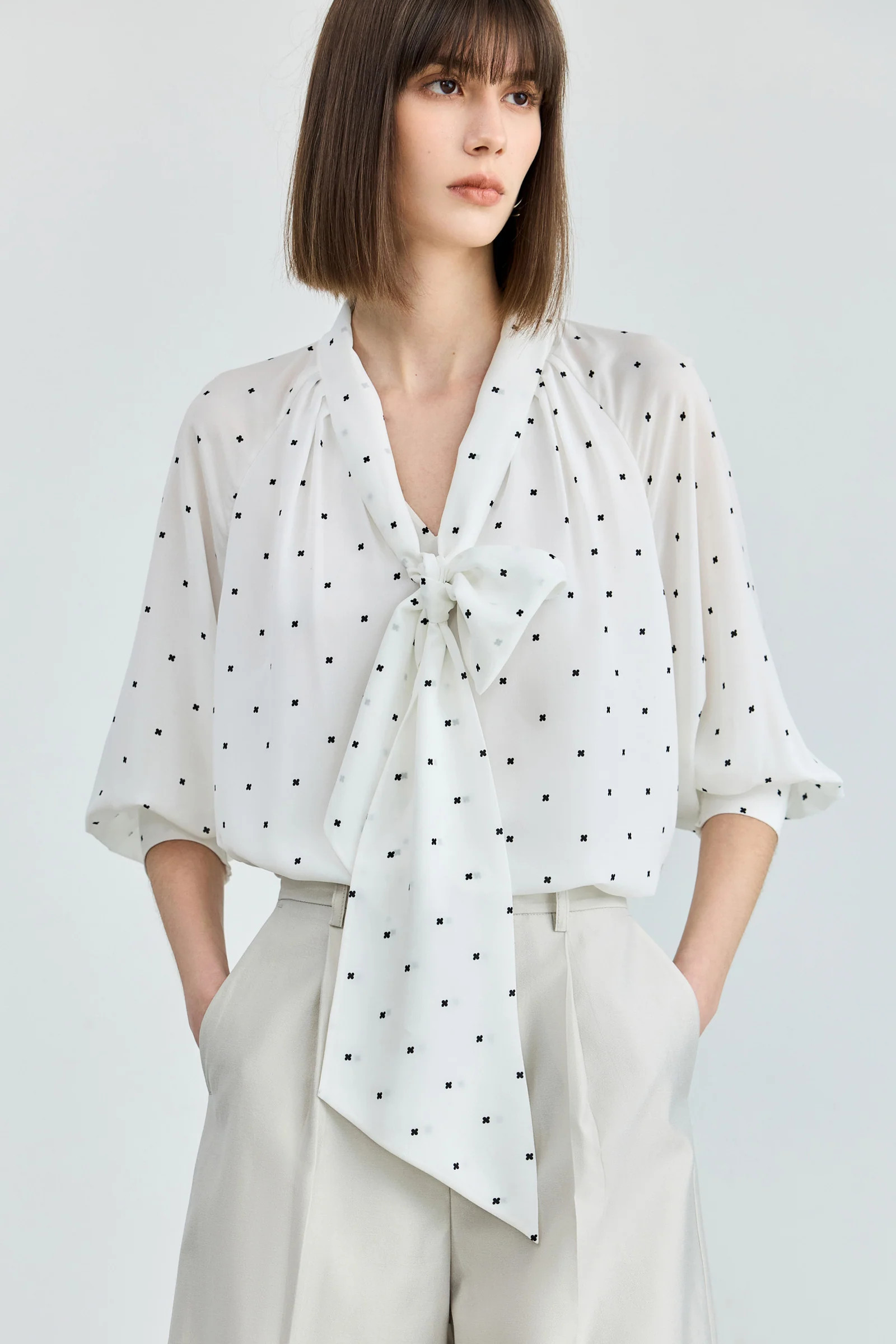 LILY Polka Dot Tie-Neck Blouse | LILY Studio