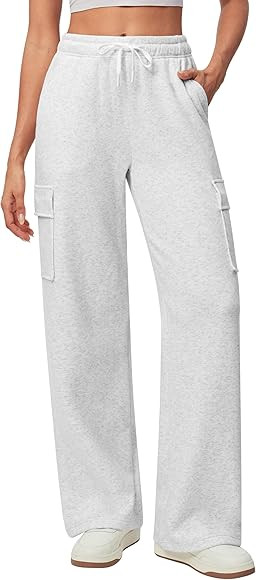 IUGA Fleece Cargo Sweatpants for Women Wide Leg Cargo Pants High Waisted Sweats Pants with Pocket... | Amazon (US)