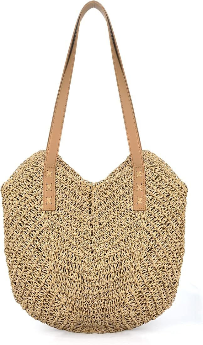twirush Straw Beach Bag for Women, Summer Beach Bags Large Straw Shoulder Bags, Handmade Weave To... | Amazon (UK)