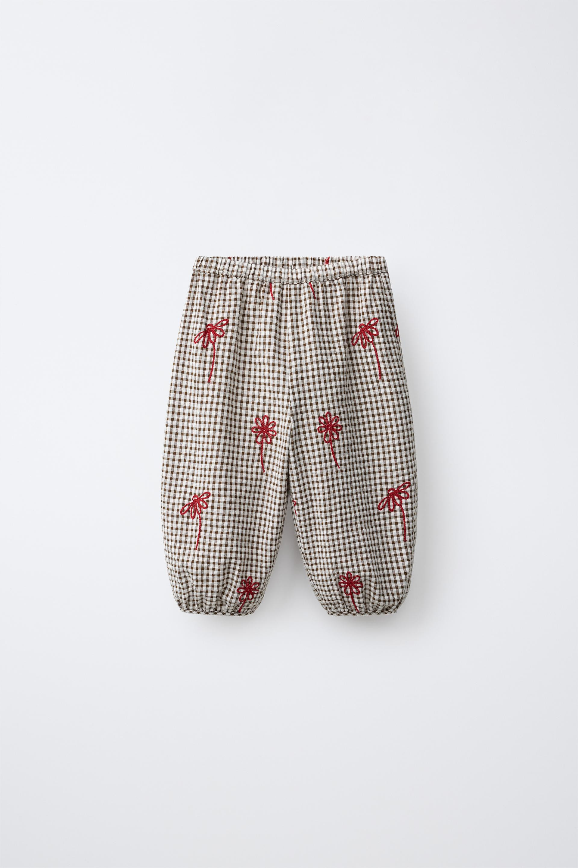 Zara - Gingham Bloomer Pants With Embroidered Flowers - Chocolate - 3-6 Months (26,8 Inches) - Kids | Zara US