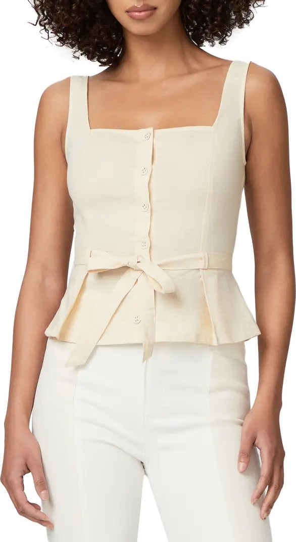 PAIGE Melbye Tie Waist Linen & Cotton Peplum Tank | Nordstrom | Nordstrom