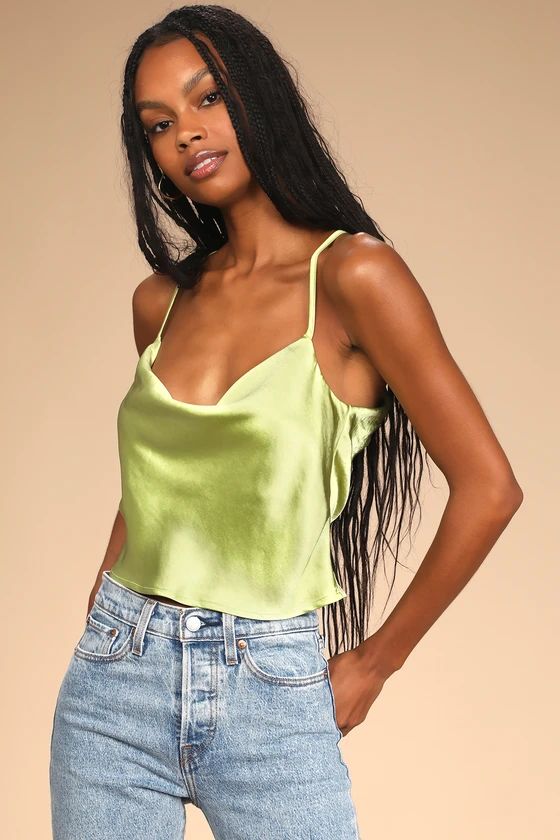 Hold Onto Love Lime Green Satin Cowl Neck Cami Tank Top | Lulus (US)
