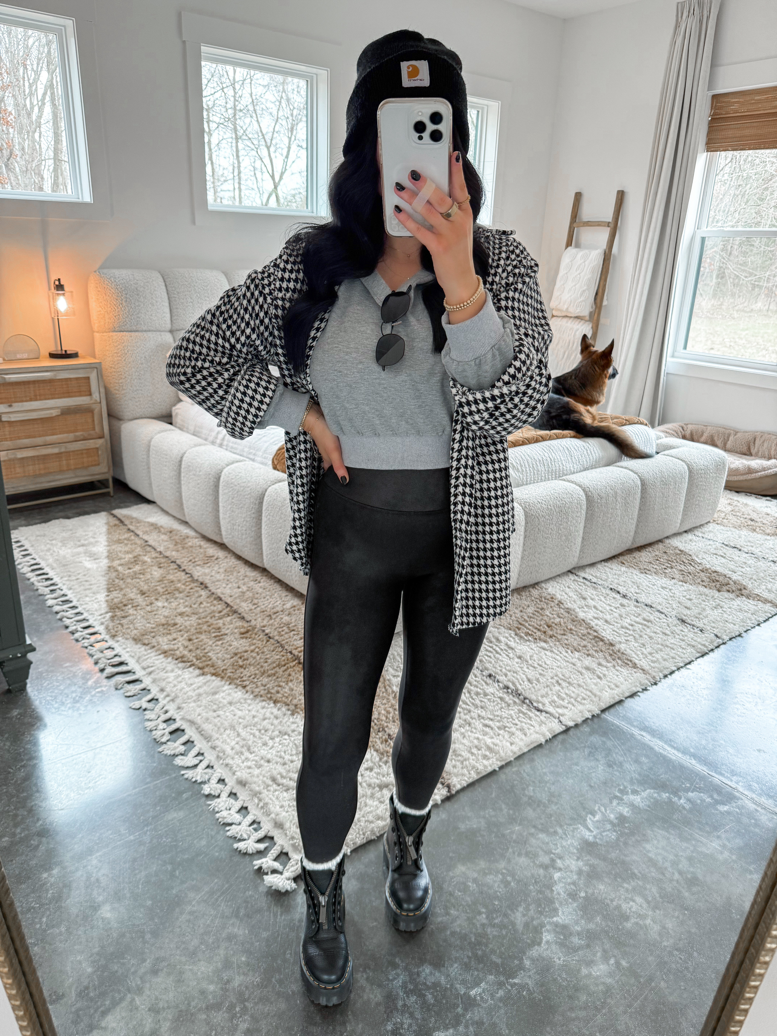 Realistic Winter OOTD 🖤

Hoodie - medium (heather grey)
Shacket - small
Leggings - medium
Bralette - medium

Comfy, cute, practical & bump friendly! 👏🏼 I've had this houndstooth shacket for well over a year (also have khaki color too!) & I love the length of it! I layered it over this thin grey hoodie (the best slouchy fit!), paired it with my Spanx faux leather leggings & finished the look with some white slouch socks & my platform docs! Can't forget the Carhartt beanie & sunglasses to finish off this cool casual look. 

Bump Friendly Outfit | Winter Outfit Ideas for Women | Second Trimester Outfit Ideas 

 

 

#LTKootd #LTKFindsUnder50 #LTKBump