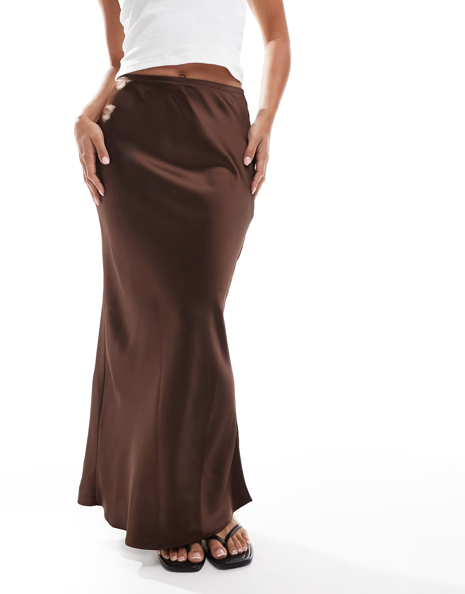 New Look satin bias midi skirt in dark brown | ASOS (Global)
