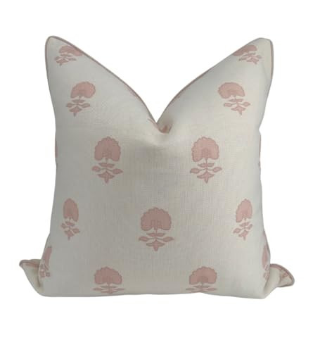 Jillien Harbor “The Lauderdale” Floral Block Print Pillow Cover – Blush Pink and Off-White Decorative Throw Pillow Cover – Grandmillennial Home Decor, 20" x 20" | Amazon (US)