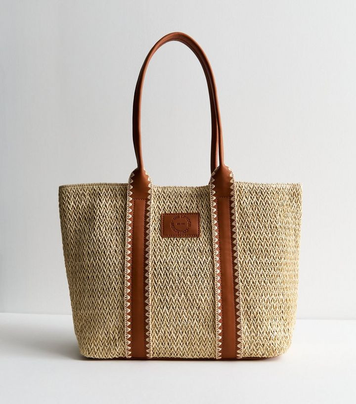 Stone Whipstitch Raffia Midi Tote Bag | New Look | New Look (UK)