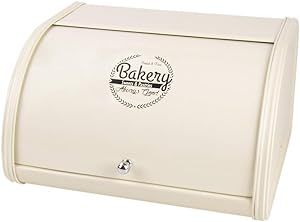 X458 Cream Metal Bread Box/Bin/kitchen Storage Containers with Roll Top Lid (Cream) | Amazon (US)