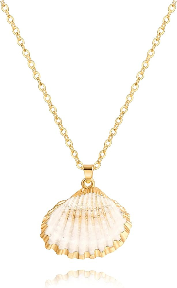 Natural Seashell Shell Scallop Pendant Choker Necklace Adjustable 18K Gold Plated Cable Chain Han... | Amazon (US)
