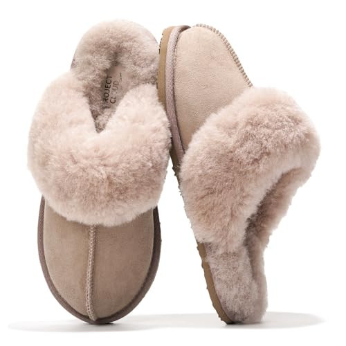 Project Cloud Scuff Slippers for Women -100% Genuine Shearling- Memory Foam Slides for Women mules for women 2024- Non-Slip Womens slippers - Christmas Slippers (LYNSEY, PINK, 10) | Amazon (US)