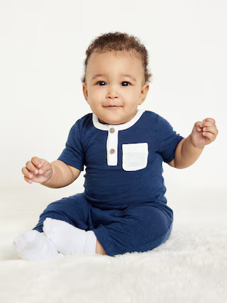 Short-Sleeve Slub-Knit Henley One-Piece for Baby | Old Navy (US)