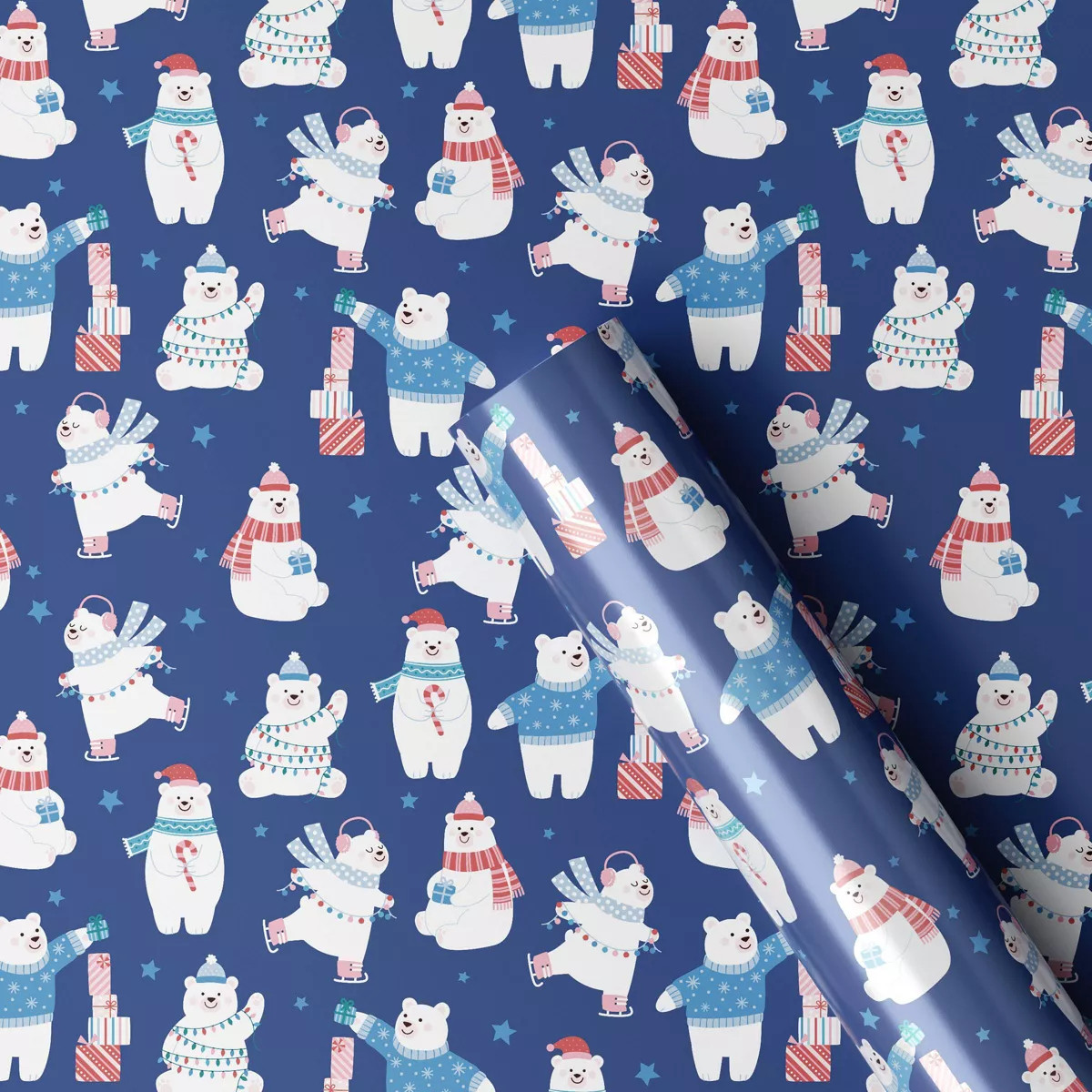 30" 50 sq ft Christmas Roll Wrap Polar Bears on Blue - Wondershop™ | Target
