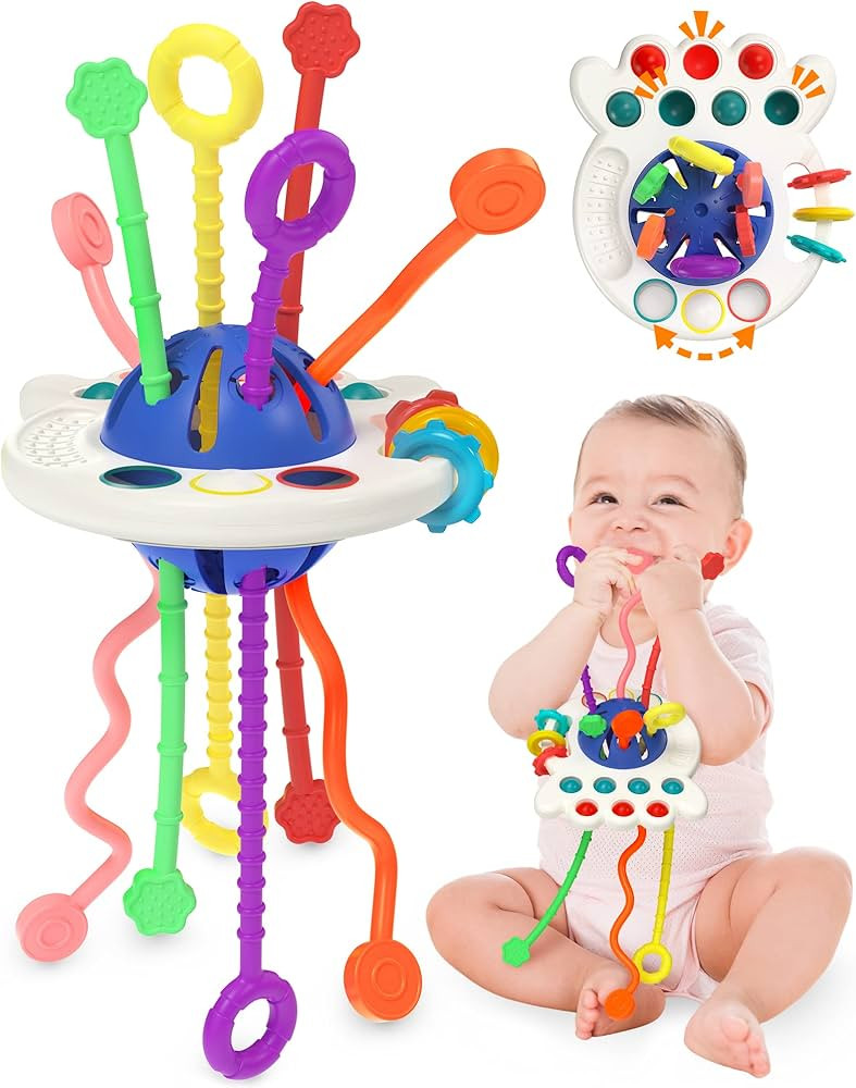 Yetonamr Baby Sensory Montessori Toy for 6-12-18 Months, Pull String Silicone Teething Toy, Educa... | Amazon (US)