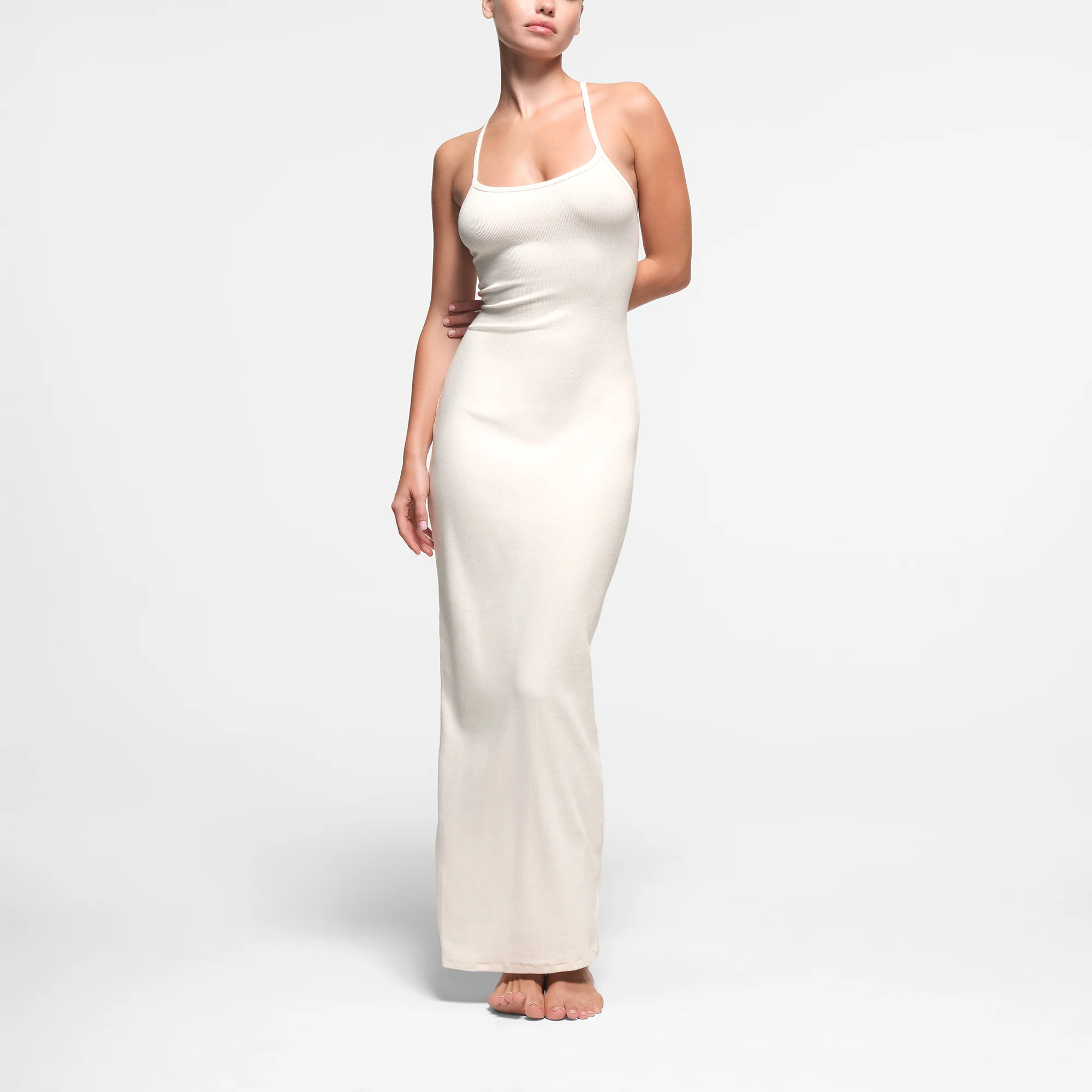 SKIMS Long Cami Dress | White | Small | Cotton Rib | SKIMS (US)