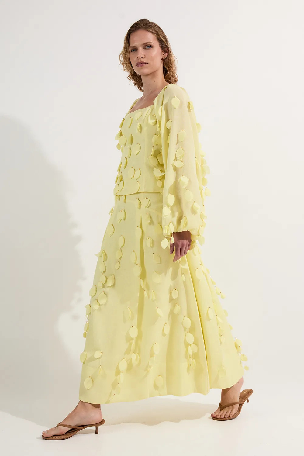 Yellow Applique Woven Maxi Skirt | Karen Millen USA | Karen Millen US