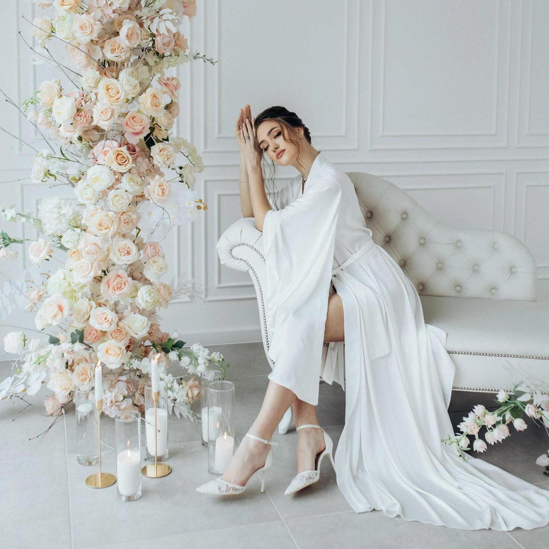 Bridal Kimono Robe With Train, Bride Robe Getting Ready, Wedding Robe Long Train, Getting Ready O... | Etsy (US)