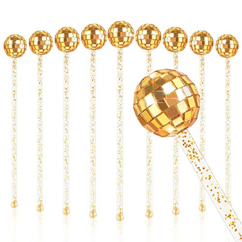 10 Pieces Gold Drink Stirrers Cocktail Disco Balls Cocktail Stirrers Disco Ball Swizzle Sticks Glitter Drink Stirrers for Last Disco Bachelorette Party Wedding Bar 7.4 Inches Long | Amazon (US)