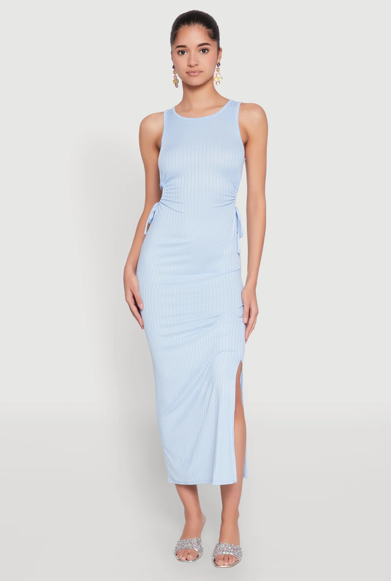 Ribbed Knit Side Cut Out Midi Dress | Rainbow Shops