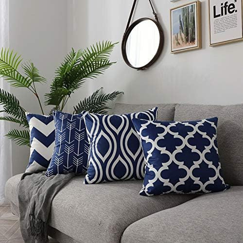FanHomcy Navy Blue Throw Pillow Covers, 4 Pack, Decorative Velvet Sofa Square Cushion Pillowcases... | Amazon (US)