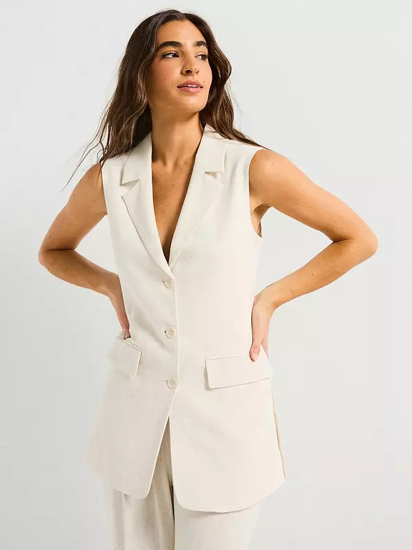 Style Cheat Claire Sleeveless Linen Blazer - Cream | Very (UK)