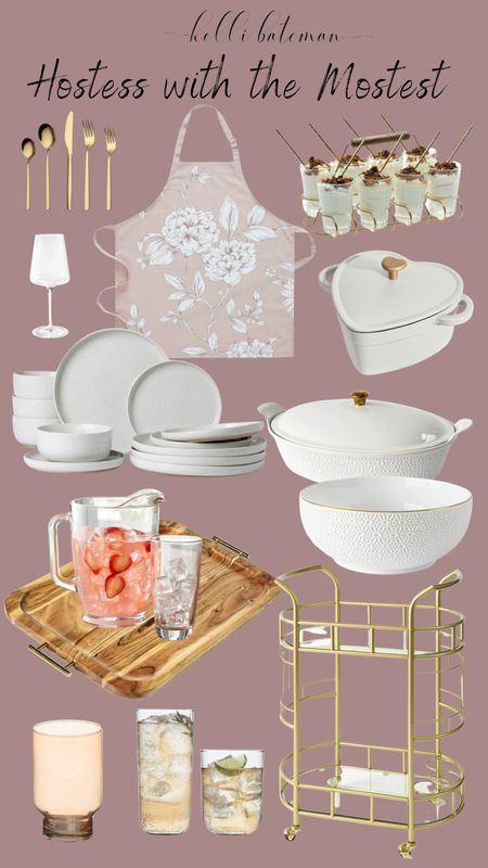 Be the Hostess with the Mostess with these beautiful serve-ware options. 
Kitchen utensils, white serving dishes, plates, bowls, glasses, wood serving tray, apron, serving cart. 

#LTKFind #LTKunder50 #LTKhome