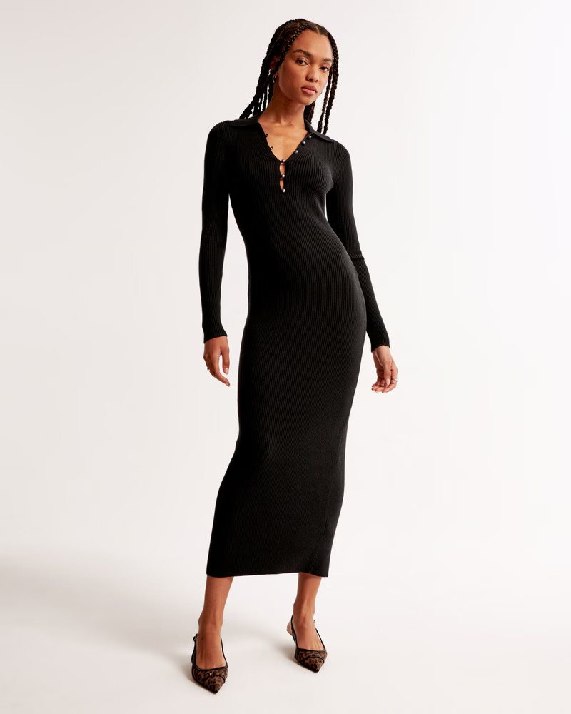 Long-Sleeve Collared Midi Sweater Dress | Abercrombie & Fitch (US)