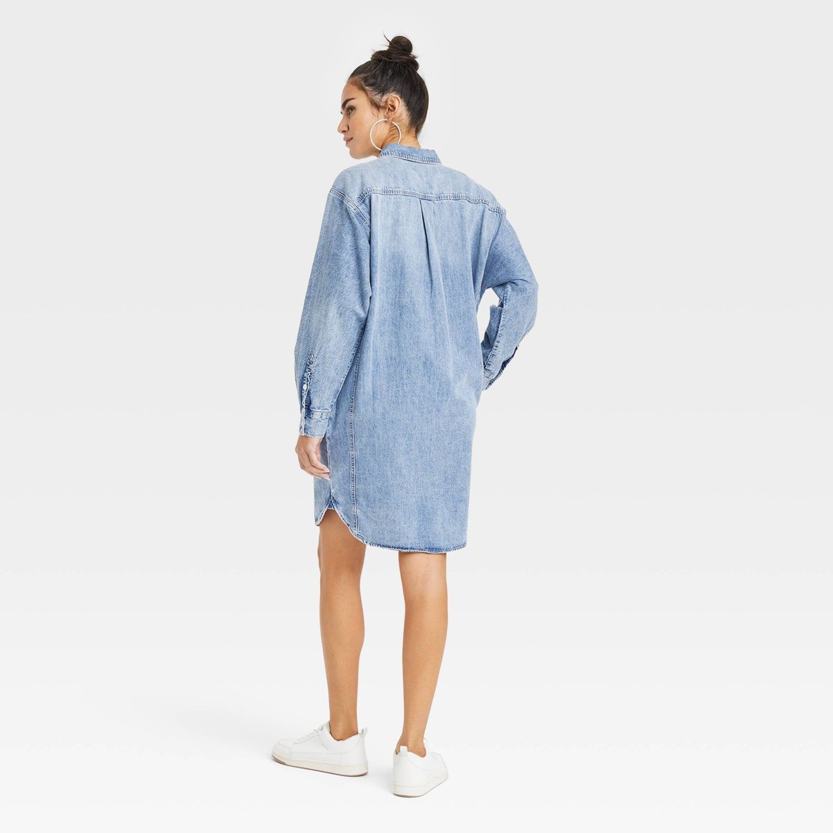 Women's Long Sleeve Mini Shirtdress - Universal Thread™ Indigo M | Target