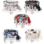 LOYALLOOK 5Sets Bohemian Stretch Beaded Bracelets for Women Crystal Beaded Strand Bangle Charm Mu... | Amazon (US)