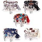 LOYALLOOK 5Sets Bohemian Stretch Beaded Bracelets for Women Crystal Beaded Strand Bangle Charm Mu... | Amazon (US)