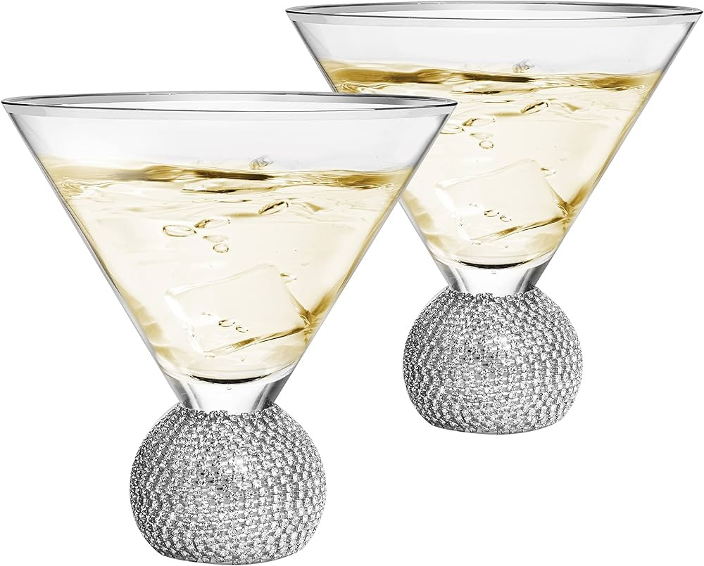 The Wine Savant Diamond Studded Martini Glasses Set of 2 Silver Rimmed Modern Cocktail Glass, Rhi... | Amazon (US)