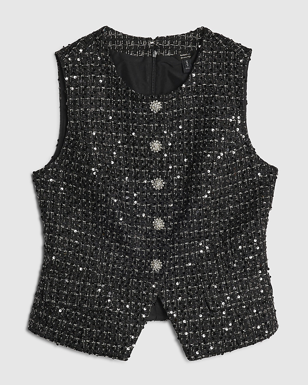 Black Boucle Sleeveless Sequin Waistcoat | River Island UK & IE