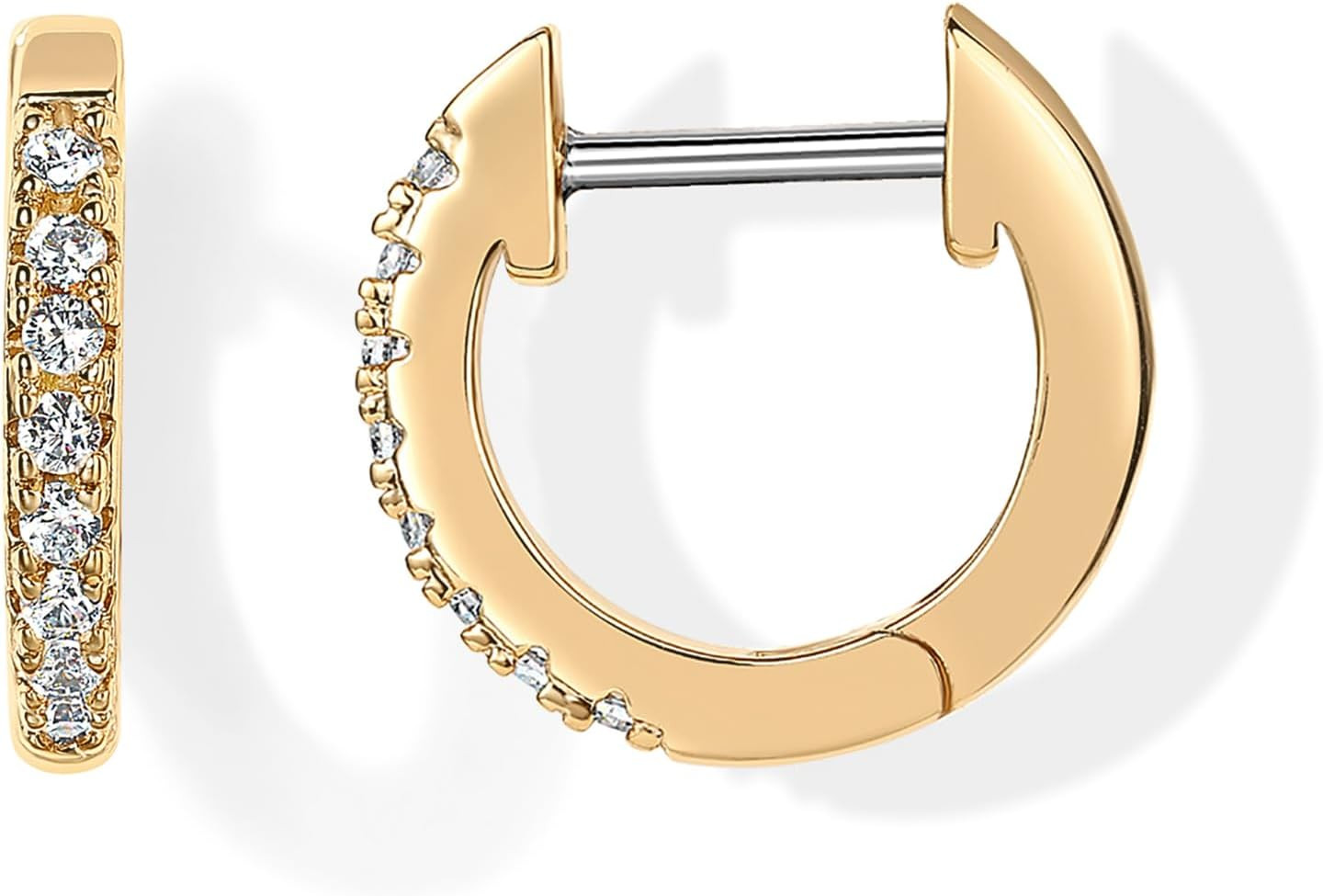 PAVOI Small Gold Hoop Earrings for Women - 14K Gold Plated Huggie Earring | Amazon (US)